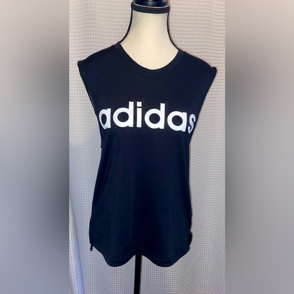 Women’s Adidas Black with white adidas letters muscle tee size XS - Picture 2 of 10